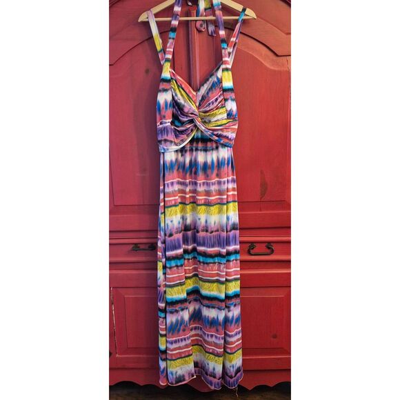 Maurice's Size 3 XL Plus Sun Dress Tie Dye Stripes Strappy Flattering Boho EUC - Picture 1 of 5